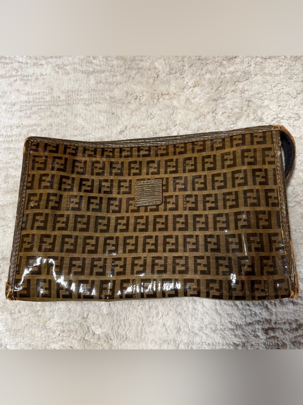 Authentic Vintage Fendi Brown Zucca Monogram Toiletry Pouch!